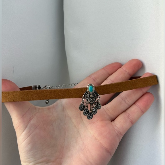 Leather and turquoise choker - Picture 1 of 2